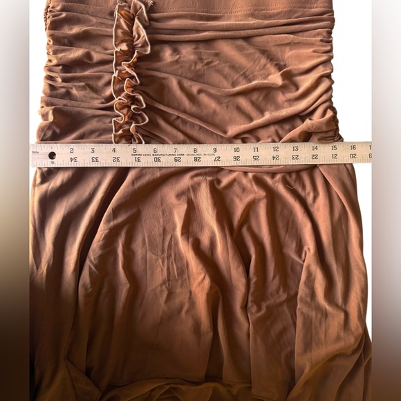 SHEIN Ruched Asymmetrical Skirt Brown Mesh Y2K Boho Western Large NWT - Picture 10 of 15